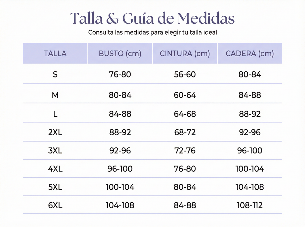 Guía de tallas de AuraRecover™ · Body de Sujeción Postparto