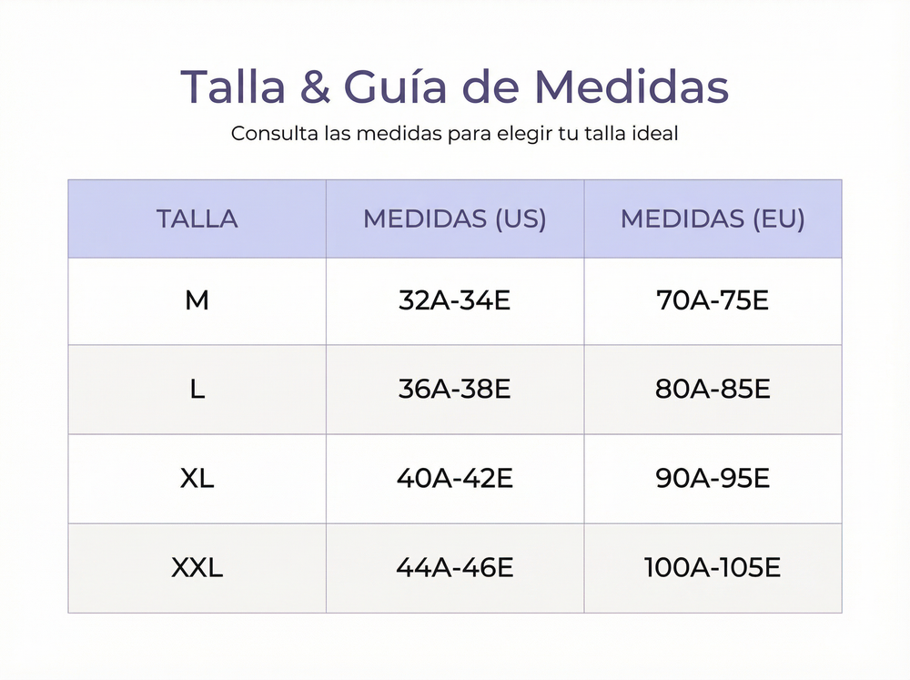 Guía de tallas de AuraNurse™ · Sujetador de Lactancia sin Aros