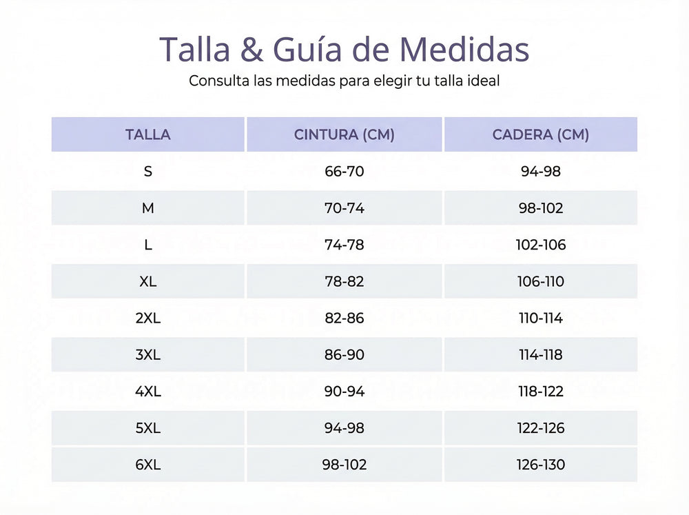 Guía de tallas de AuraCurve™ Lift Body