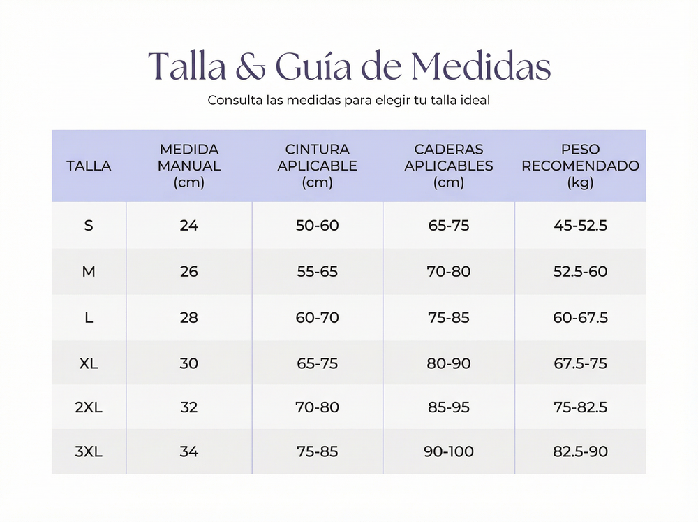 Guía de tallas de AuraSilk™ Seamless Body