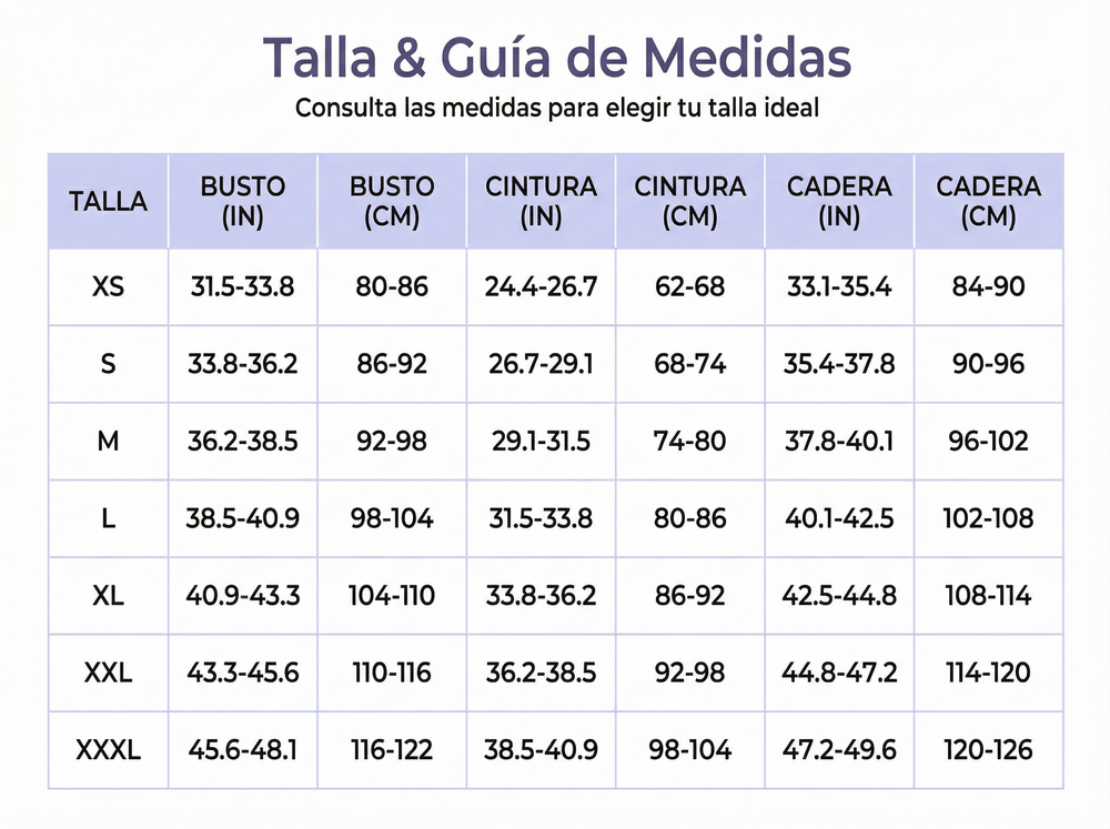 Guía de tallas de AuraSculpt™ Mono Moldeador