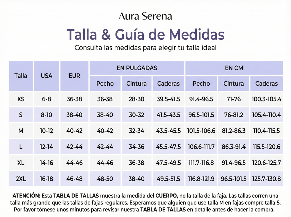 Guía de tallas de AuraForm™ Body Control Firme