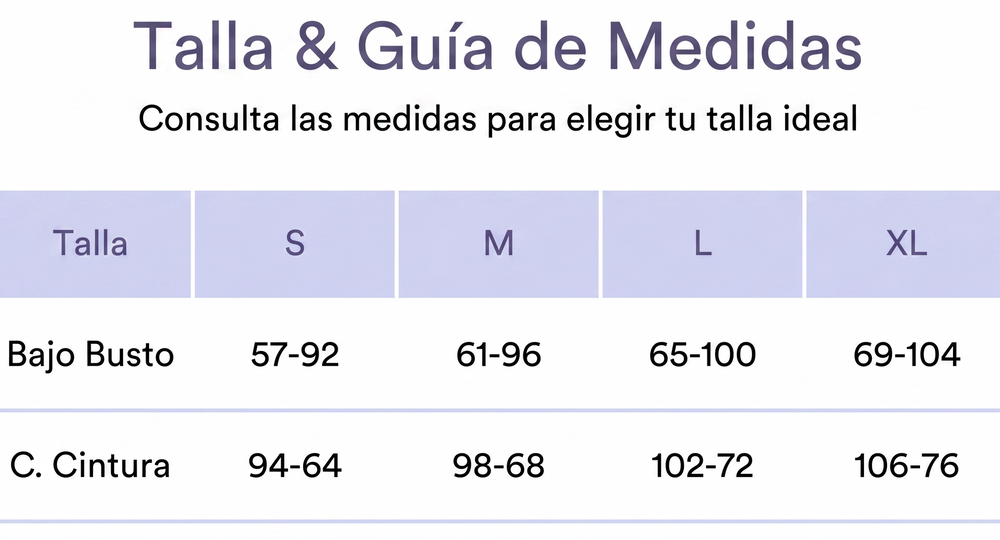 Guía de tallas de AuraFit Seamless™ – Conjunto Transpirable Invisible 2P